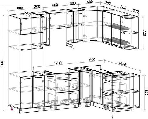 Готовая кухня Интерлиния Мила 1.68x2.4 правая без столешницы (белый платинум)
