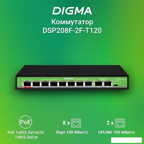 Неуправляемый коммутатор Digma DSP208F-2F-T120 V1