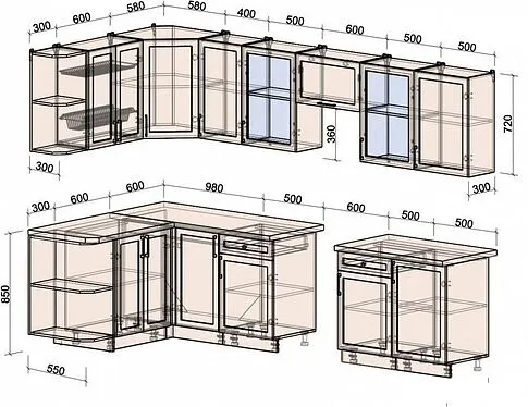 Готовая кухня Интерлиния Тренд 1.5x3.1 левая (индиго/индиго/опал светлый)