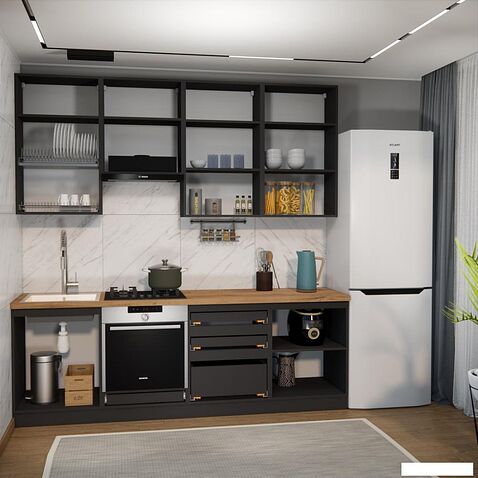 Готовая кухня ВерсоМебель Эко Премиум 2.4 (белый фасадный/ст. дуб вотан)