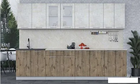 Готовая кухня Интерлиния Мила 30 (бетон лайт/дуб веллингтон/опал светлый)