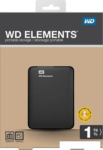 Внешний жесткий диск WD Elements Portable 1TB (WDBUZG0010BBK)