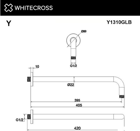 Держатель верхнего душа Whitecross Y1310GLB (брашированное золото)