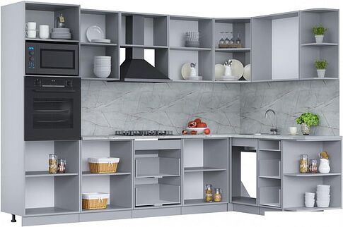 Готовая кухня Интерлиния Мила Лайт 1.68x3.0 правая (белый платинум/бетон портленд/белый гранит)