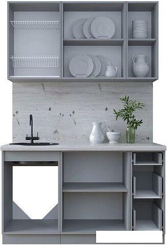 Готовая кухня Интерлиния Тренд 1.4А (луна/луна/бискайская сосна)