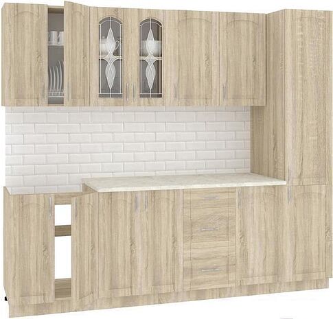 Кухня Кортекс-мебель Корнелия Ретро 2.4м (дуб сонома/королевский опал)