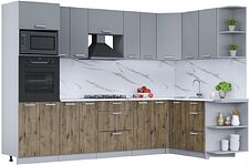 Готовая кухня Интерлиния Мила Лайт 1.68x3.0 правая (серебро/дуб веллингтон/белый гранит) Готовая кухня Интерлиния Мила Лайт 1.68x3.0 правая (серебро/дуб веллингтон/белый гранит)