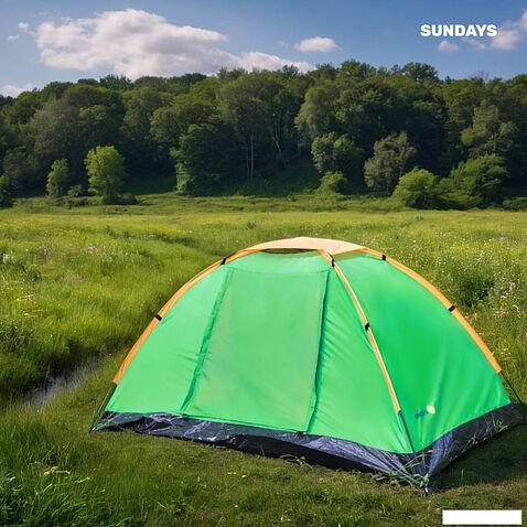Кемпинговая палатка Sundays GC-TT002 (зеленый/оранжевый, со спальным мешком ZC-SB001 красный)