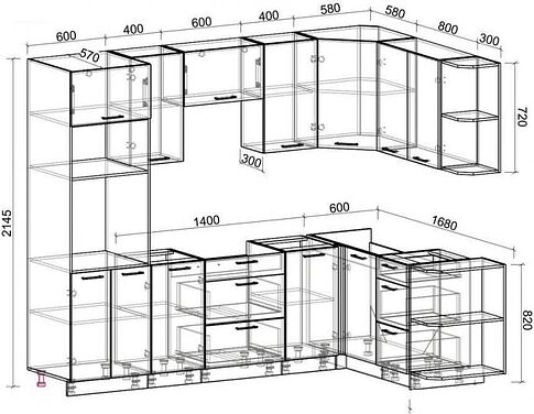 Готовая кухня Интерлиния Мила Лайт 1.68x2.6 правая без столешницы (серебристый/бетон)