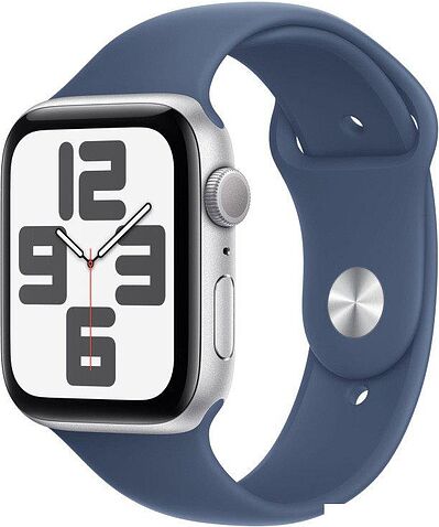 Умные часы Apple Watch SE 2 44 мм (алюминиевый корпус, серебристый/синий деним, спортивный силиконовый ремешок M/L)