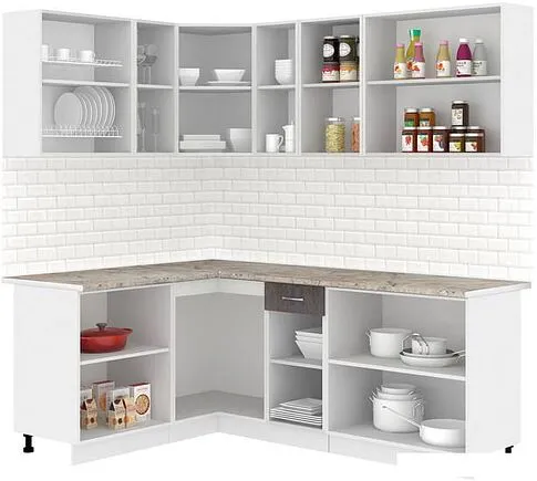 Готовая кухня Кортекс-мебель Корнелия Лира 1.5x2.1 (белый/береза/марсель)