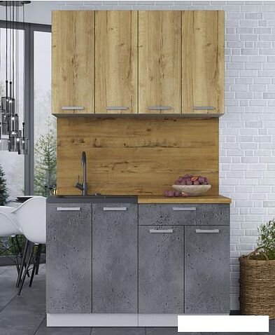 Готовая кухня Интерлиния Мила Лайт 1.2 (дуб золотой/бетон портленд/дуб бунратти)
