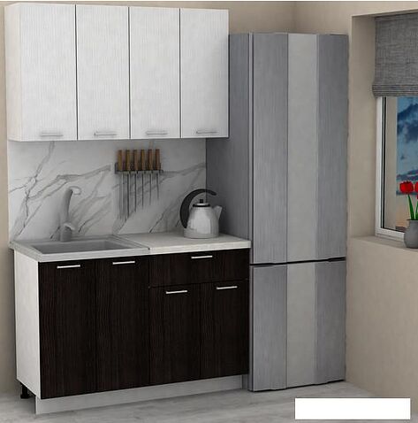 Готовая кухня ЭлиГард Lion 1.2 (белый структурный/дуб марбург/королевский опал)