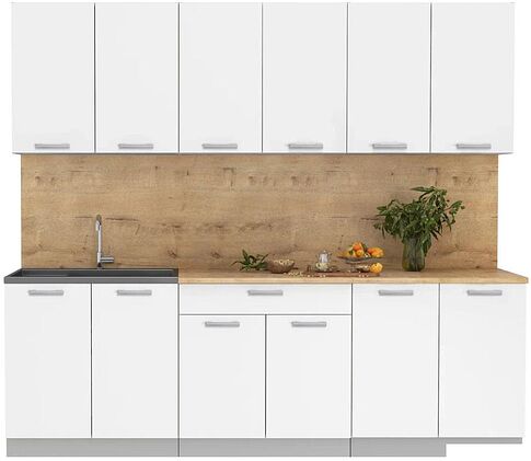 Готовая кухня Интерлиния Мила Лайт 2.4 (белый платинум/белый платинум/дуб бунратти)