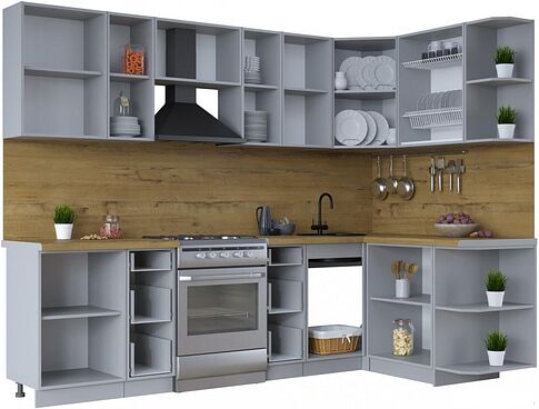 Готовая кухня Интерлиния Тренд 1.5x2.7 правая (мята/мята/дуб бунратти)