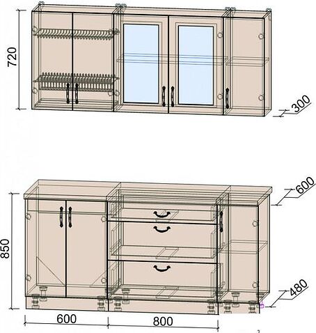 Готовая кухня Интерлиния Мила Крафт 1.7Б (дуб серый/дуб серый/травертин серый)