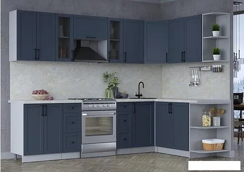 Готовая кухня Интерлиния Тренд 1.7x2.8 правая (индиго/индиго/опал светлый)