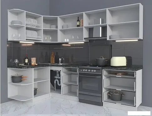 Угловая кухня Интерлиния Мила Матте 1.5x2.7 Б левая (океан/луна/травертин серый)