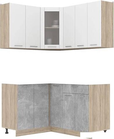 Готовая кухня Интерлиния Мила 12x15 без столешницы (белый платинум/бетон)