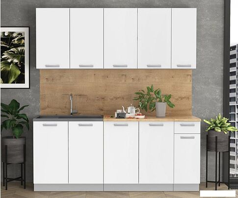 Готовая кухня Интерлиния Мила Лайт 1.9 (белый платинум/дуб бунратти)