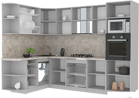 Готовая кухня Интерлиния Мила Лайт 1.68x2.8 левая (бетон/антрацит/травертин)