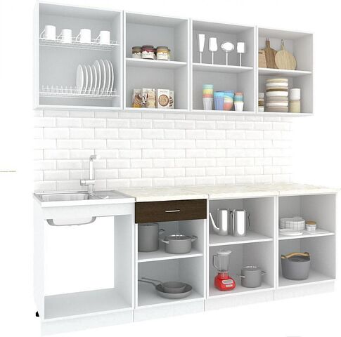 Кухня Кортекс-мебель Корнелия Экстра 2.4м (белый/береза/королевский опал)