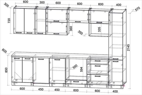 Готовая кухня Интерлиния Мила Лайт 3.1-ПМ4 (бетон/антрацит/опал светлый)