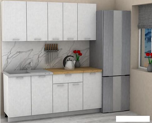 Готовая кухня ЭлиГард Lion 1.8 (белый структурный/дуб бунратти)