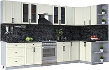 Готовая кухня Интерлиния Тренд 1.5x3.4 правая (белый/белый/кастилло темный)