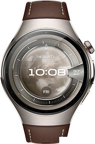 Умные часы Huawei Watch 5 46 мм (титановый, с коричневым силиконовым ремешком, международная версия)