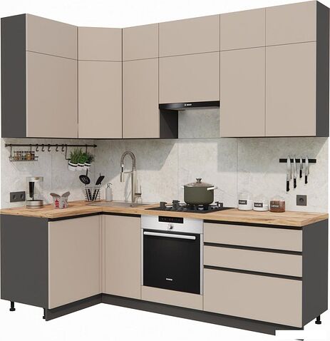 Готовая кухня ВерсоМебель Эко Премиум 1.2x2.4 левая (глиняный серый/ст. дуб вотан)