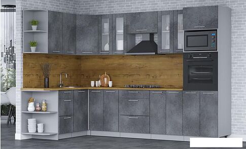 Готовая кухня Интерлиния Мила 1.68x3.0 правая (бетон потленд/бетон портленд/дуб бунратти)