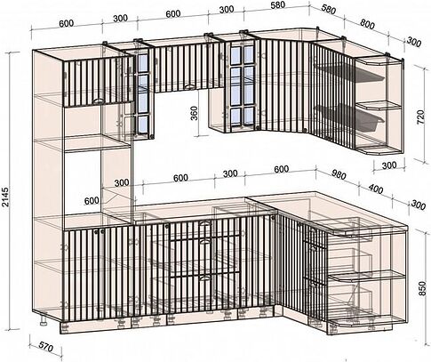 Готовая кухня Интерлиния Берес 1.68x2.4 ВТ правая (дуб серый/дуб серый/опал светлый)