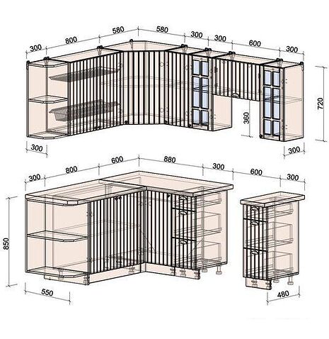 Готовая кухня Интерлиния Берес 1.7x2.1 левая (дуб снежный/серый каспий)