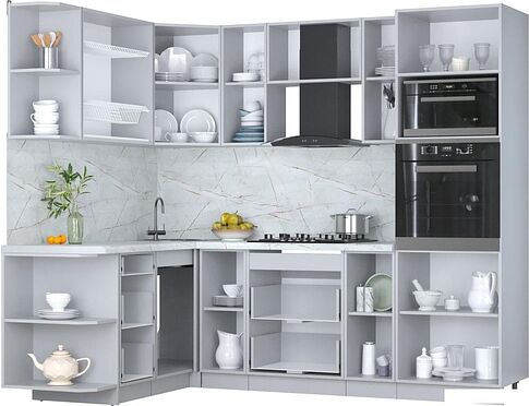 Готовая кухня Интерлиния Мила Пластик 1.68x2.4 LV (белый глянец/туманный глянец/опал светлый)