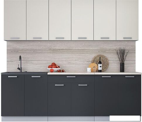 Готовая кухня Интерлиния Мила Лайт 2.4 (персидский жемчуг/антрацит/травертин серый)