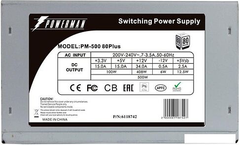 Блок питания Powerman PM-500ATX 80Plus