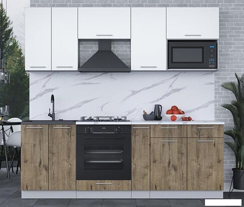 Готовая кухня Интерлиния Мила 2.2 ВТ (белый платинум/дуб веллингтон/белый гранит)