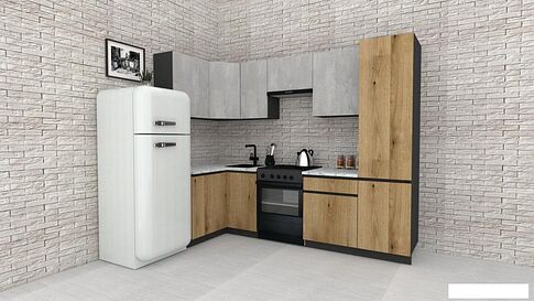 Готовая кухня ВерсоМебель Эко-7 1.2x2.6 левая (бет.камень/дуб эвок прибреж./ст.мрамор ит.)