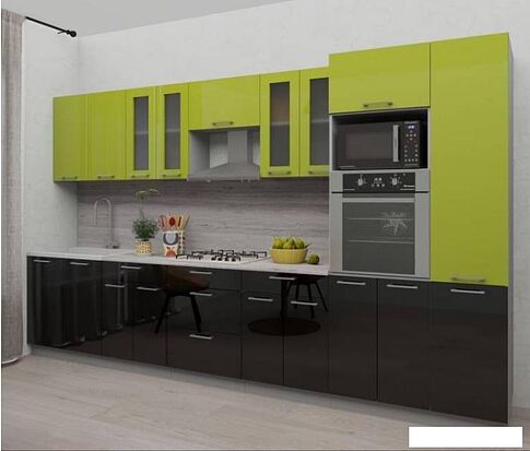 Готовая кухня Интерлиния Мила Gloss 3.6 (яблоня-черный)