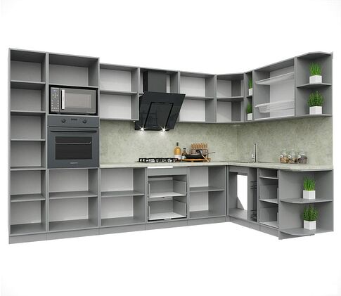 Готовая кухня Интерлиния Мила Пластик 1.88x3.4 правая (черный/белый глянец/опал светлый)