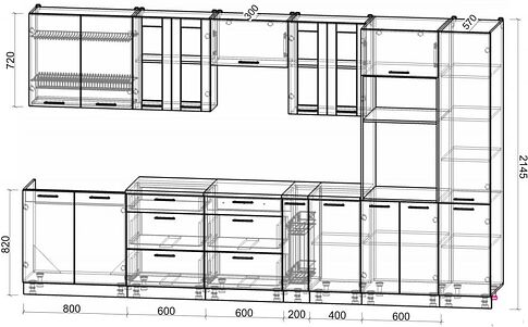 Готовая кухня Интерлиния Мила 3.6 ВТ (белый платинум/белый платинум/дуб бунратти)