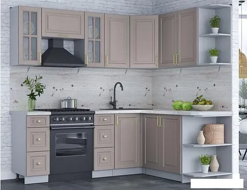 Готовая кухня Интерлиния Мила Шато 1.7x2.2 правая (луна/луна/бискайская сосна)