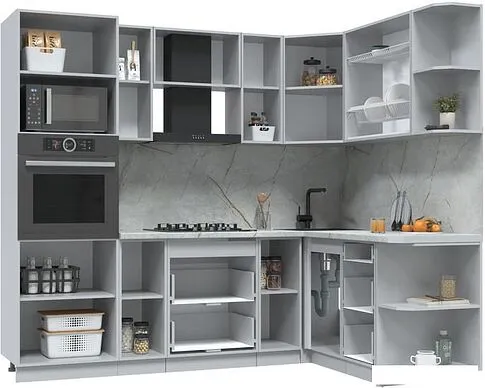 Готовая кухня Интерлиния Берес 1.68x2.4 ВТ правая (дуб серый/дуб серый/опал светлый)