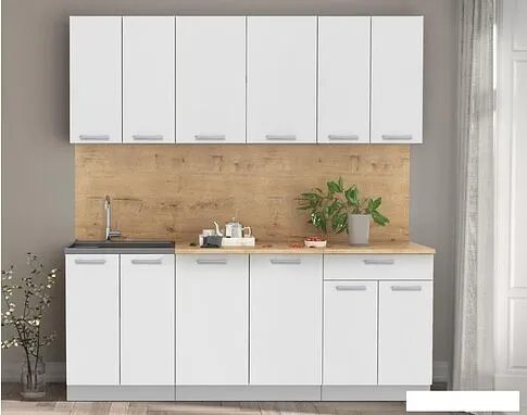 Готовая кухня Интерлиния Мила Лайт 2.0-60 (белый платинум/белый платинум/дуб бунратти)