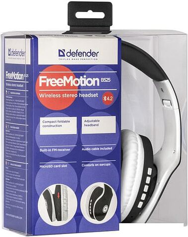 Наушники с микрофоном Defender FreeMotion B525 (черный/белый)