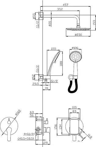 Душевая система  Esko Singapore Black 6 in 1 SB