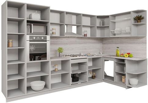 Готовая кухня Интерлиния Мила Gloss 1.68x3.4 правая (белый софт/белый софт/травертин серый)