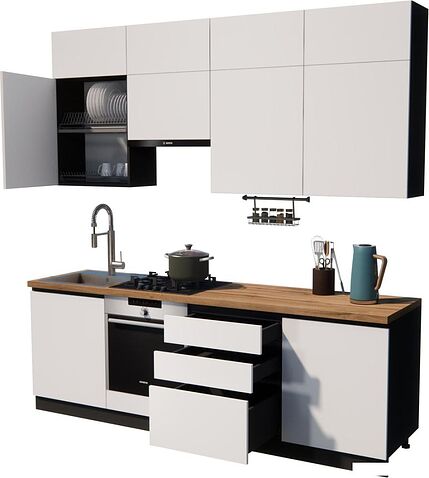 Готовая кухня ВерсоМебель Эко Премиум 2.4 (белый фасадный/ст. дуб вотан)