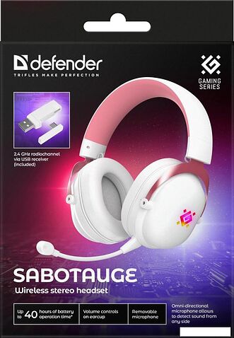 Наушники Defender Sabotauge (белый/розовый)